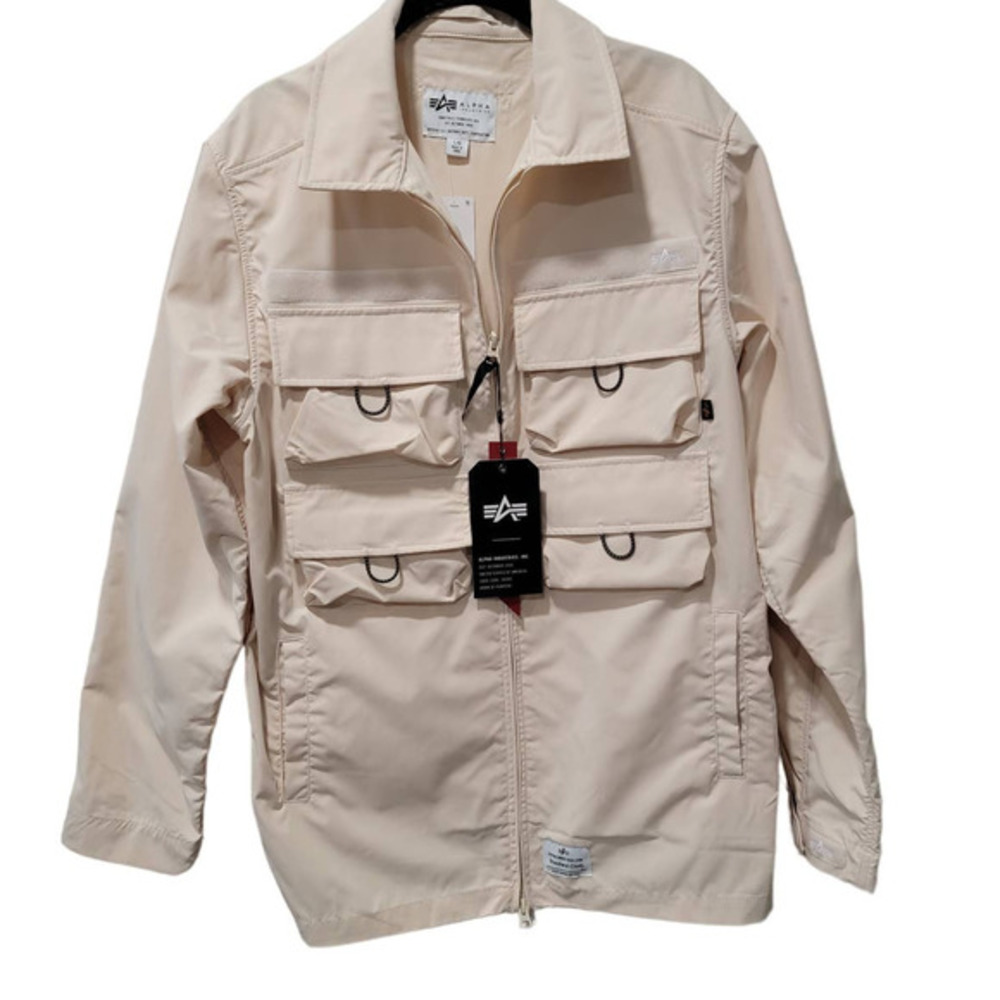 Alpha Industries Nylon Cargo Shirt Jacket Cream size Large BNWT‎